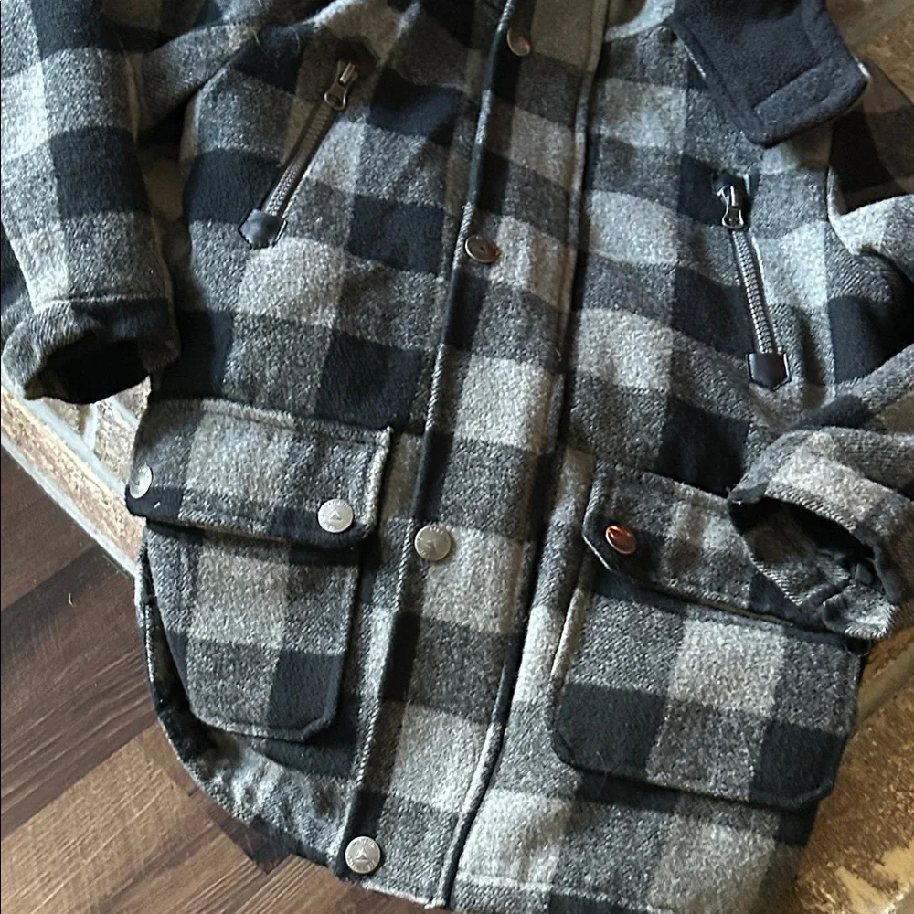 Boys Black & Gray Plaid Hooded Winter Coat